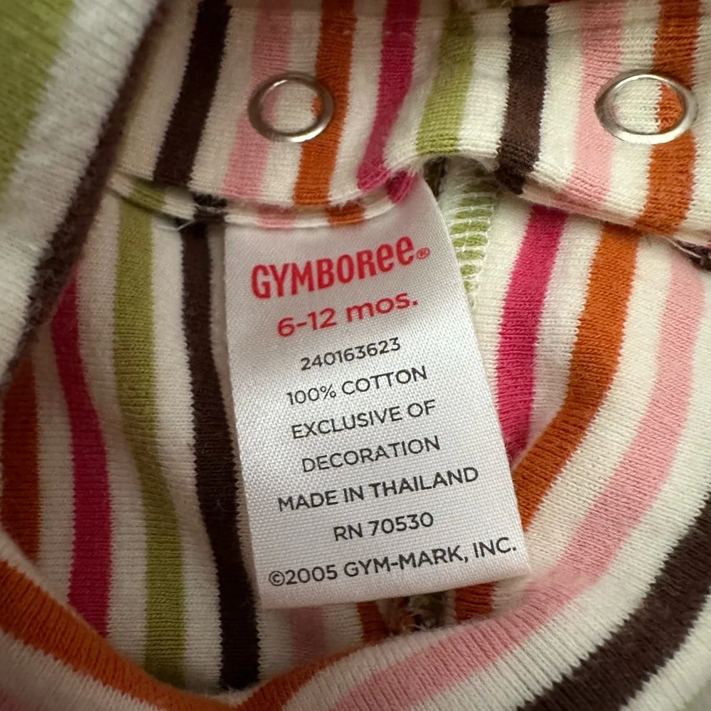 NWOT 2005 Gymboree Ruffle Turtleneck in Pink Brown Green Stripe Size 6-12 Months